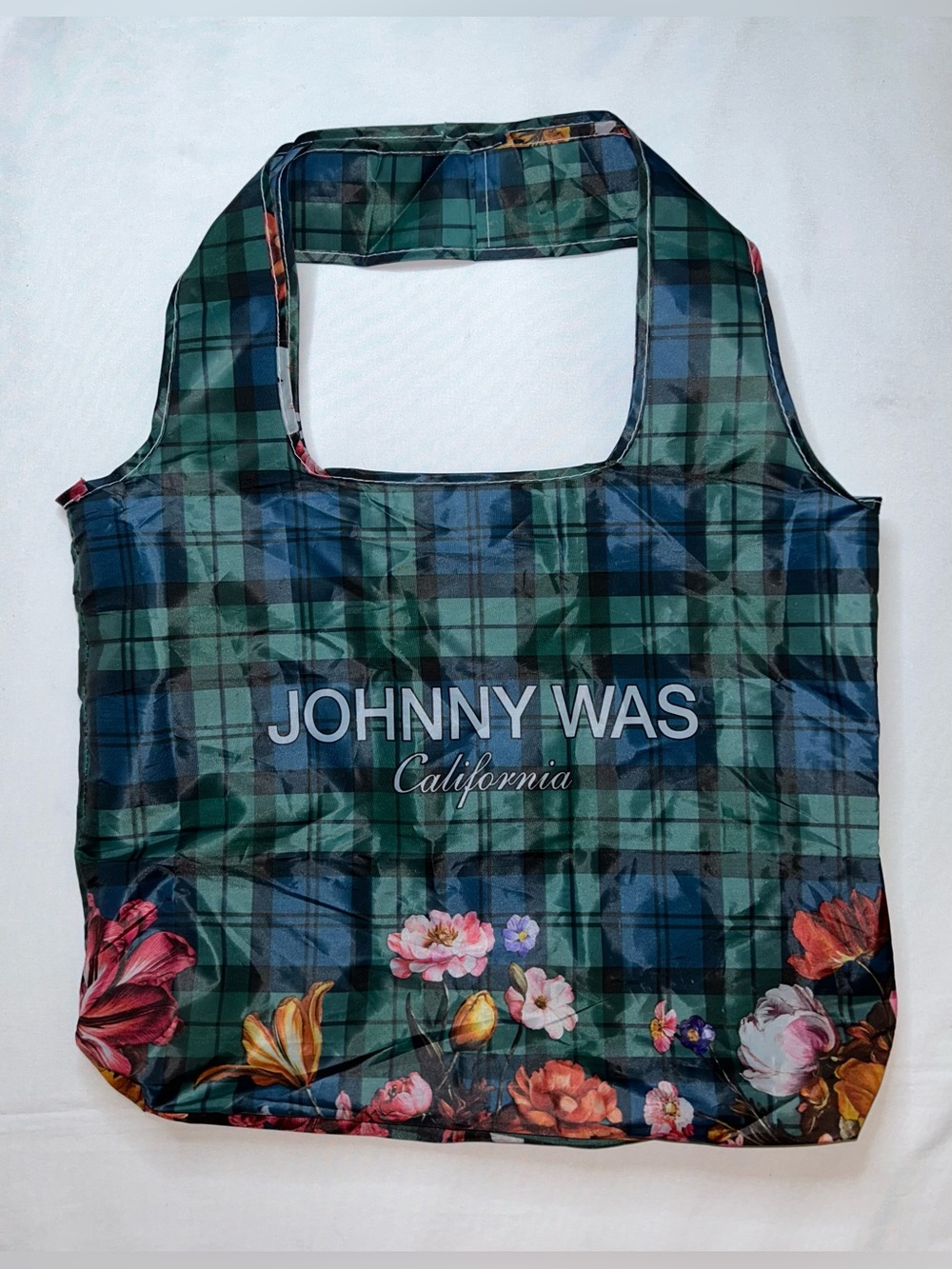 Johnny Was California Plaid Floral Reusable Foldable Shopping Tote Bag
